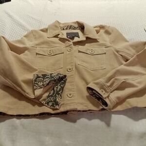 Anthropologie Cropped Jacket Med. Creamy Beige Pockets Pleated Back Button...